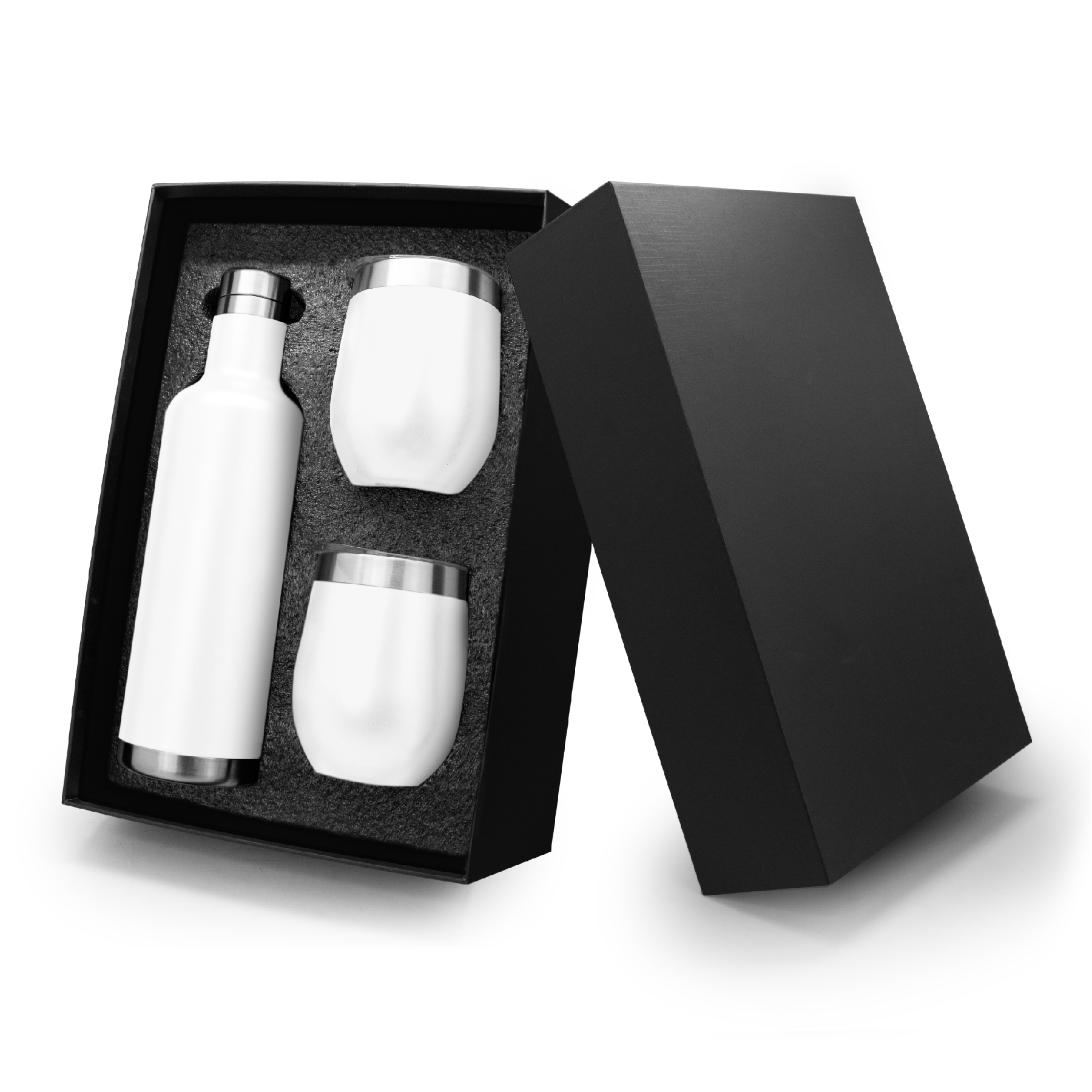 3 PC STAINLESS WINE BOTTLE & TUMBLER SET WHITE ACE Premiums