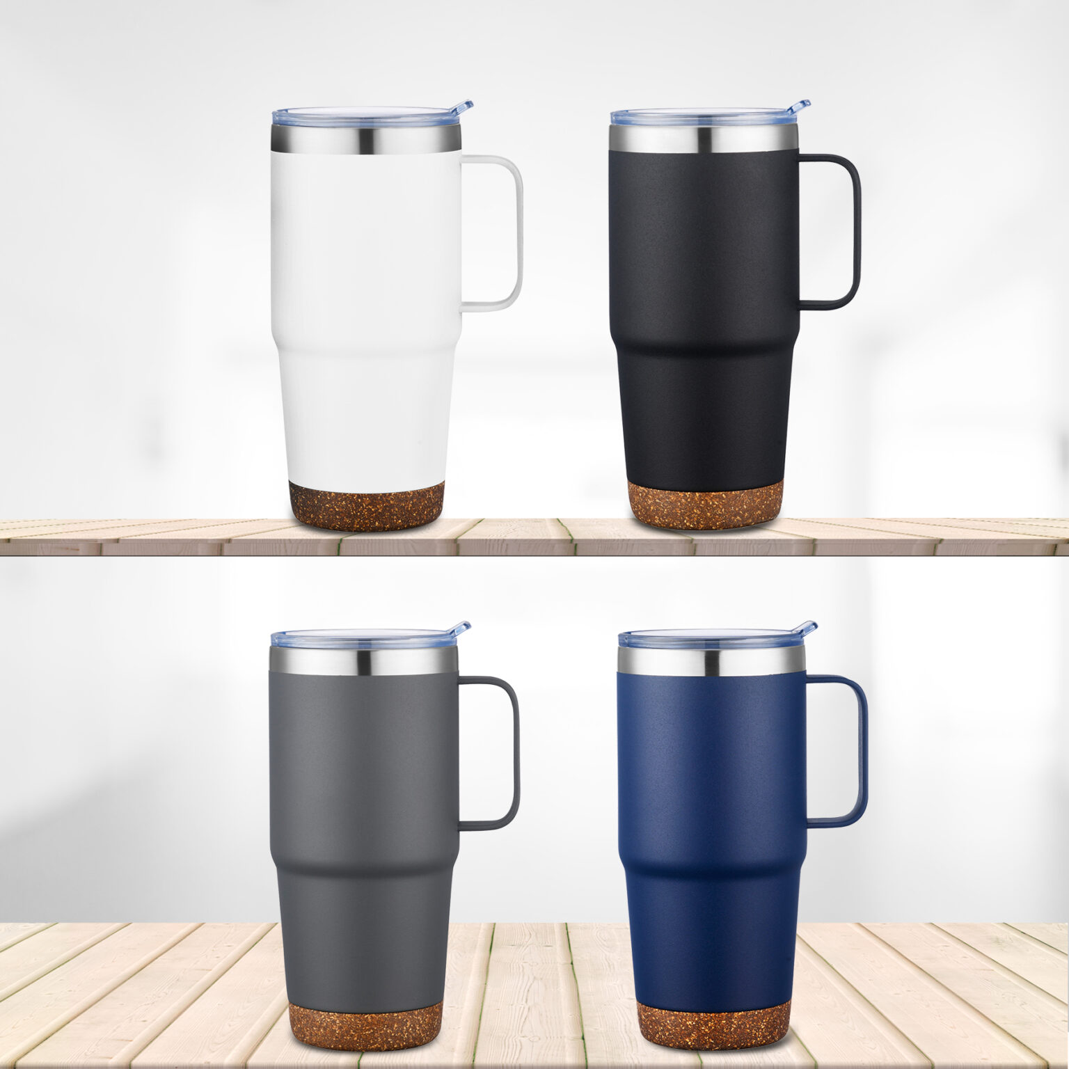 DELAWARE 24 OZ STAINLESS STEEL TRAVEL MUG WITH CORK BOTTOM ACE Premiums